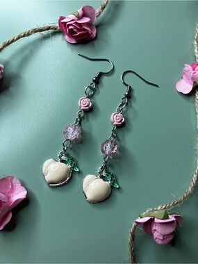 Handmade Pink & Cream Peach Dangle Earrings